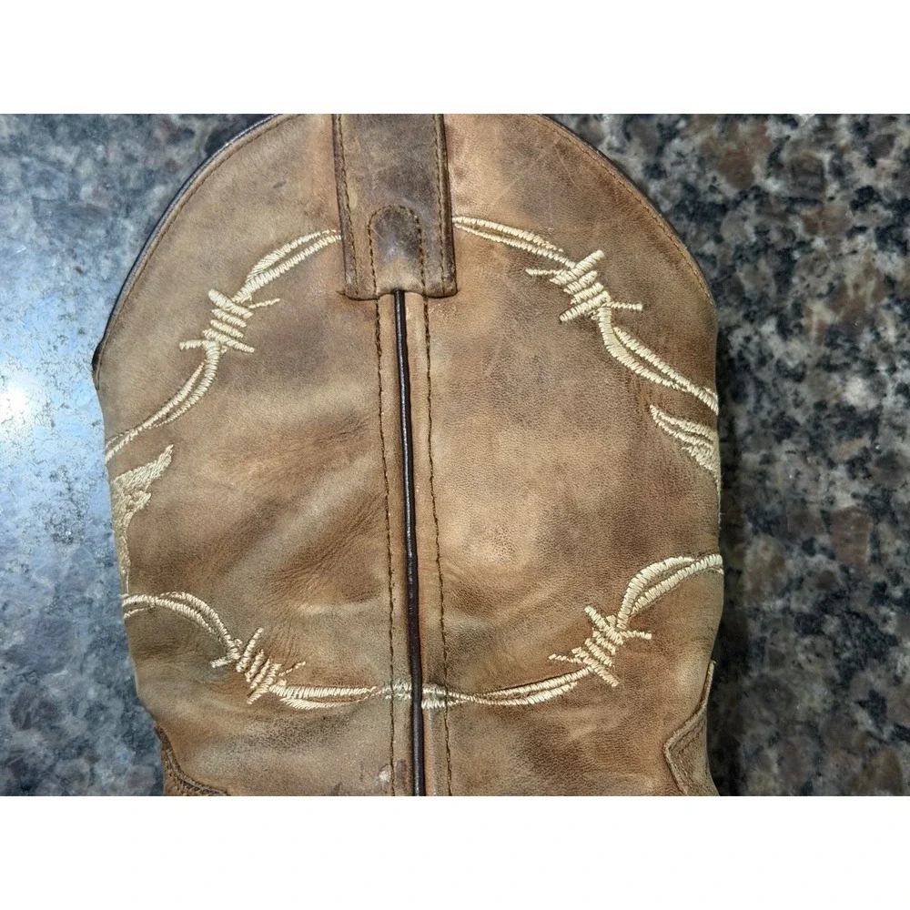 Smoky Mountain Kids Brown Leather Barbed Wire Longhorn Cowboy Boots 13 3923C